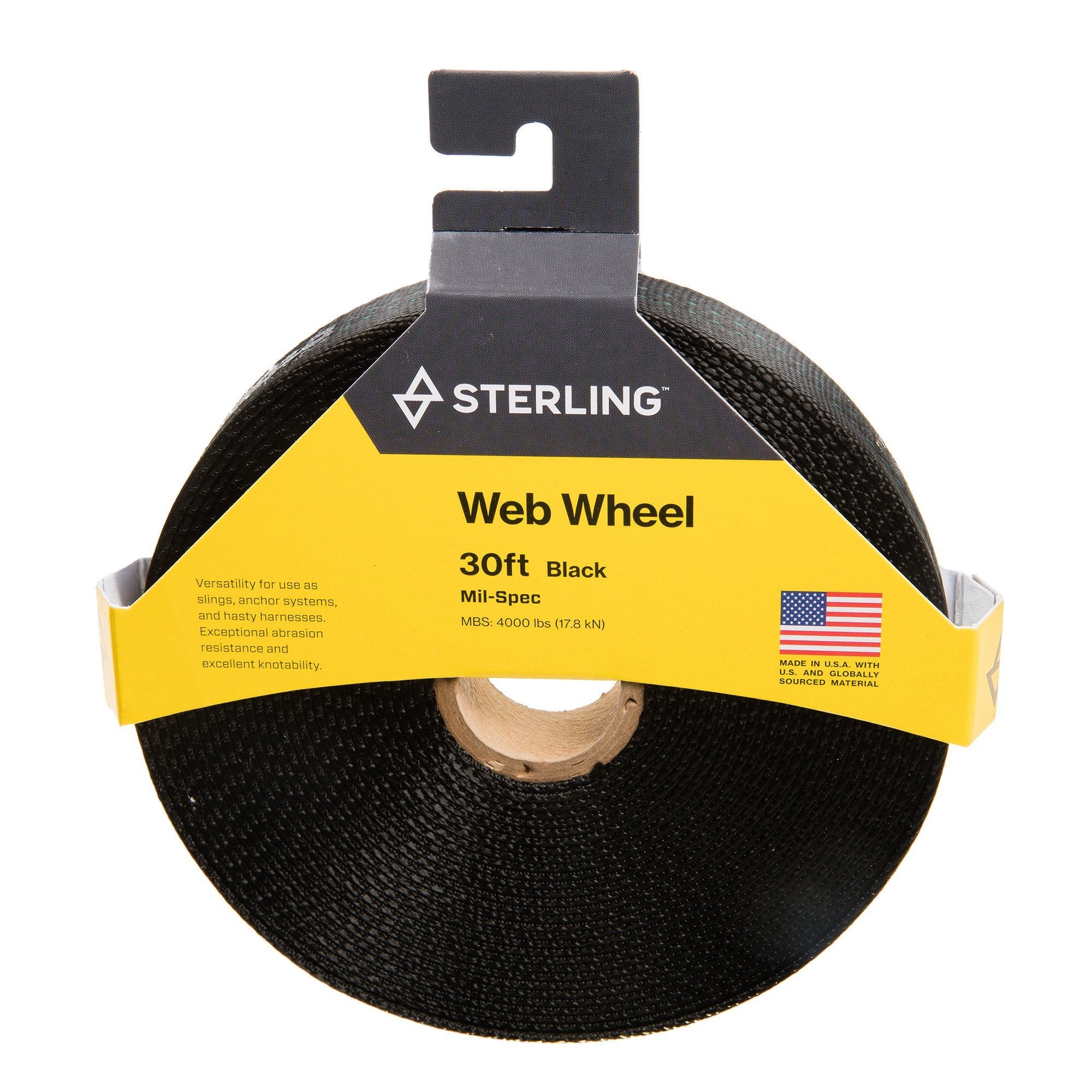 Sterling Rope 1 in Tubular Mil-Spec Web Wheel 30 ft - Black