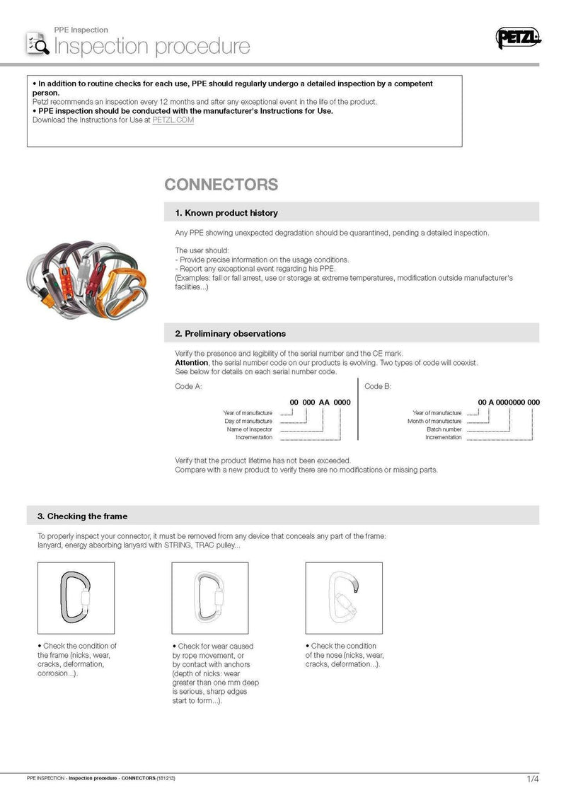 Petzl Carabiners Inspection Procedure